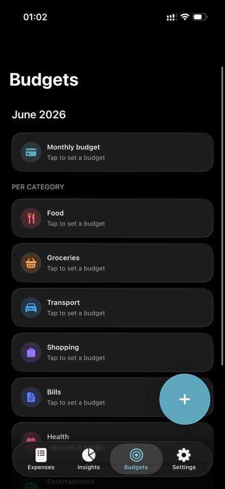 Expences receipt import screen